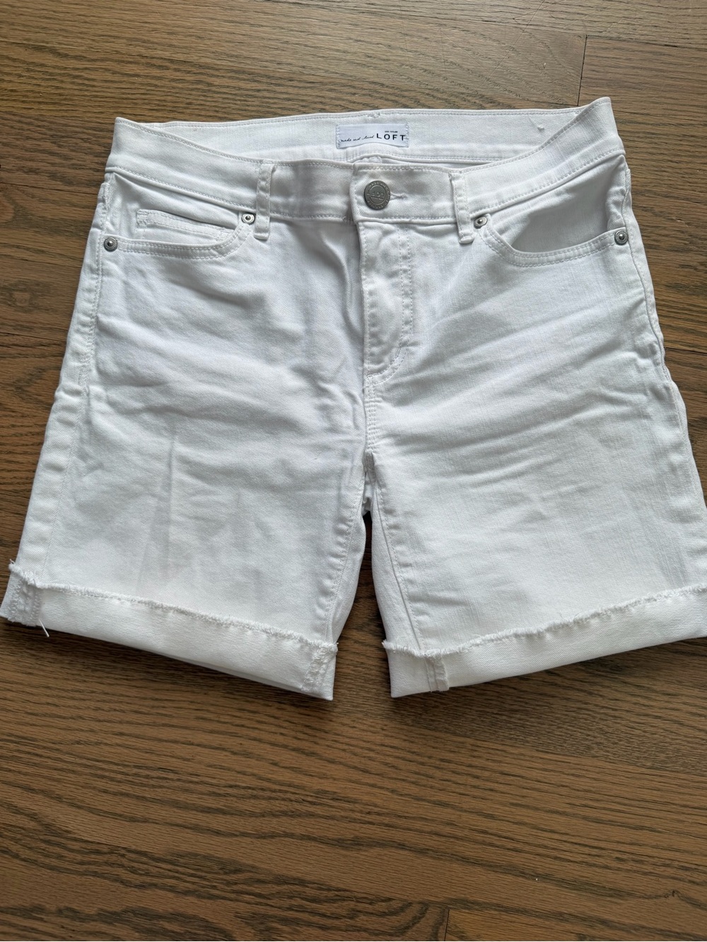 LOFT White Denim Cuffed Jean Shorts